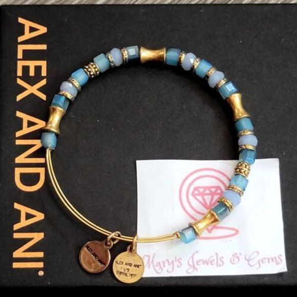 alex and ani Blue Crystal Bead and Gold Bangle - Picture 3 of 3